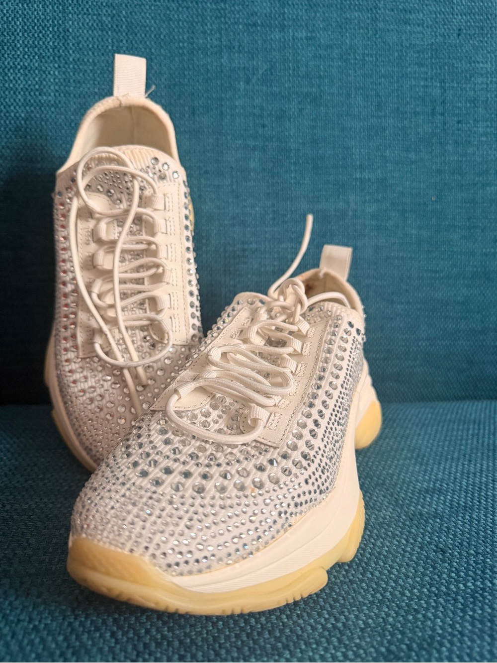 Steve Madden-Women's Crystal Embellished White Platform Sneakers